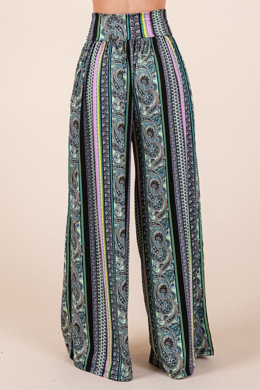Boho. Print Wide Leg Pants with Pockets Boho Print Bottoms by Orange Farm Clothing | Fleurcouture