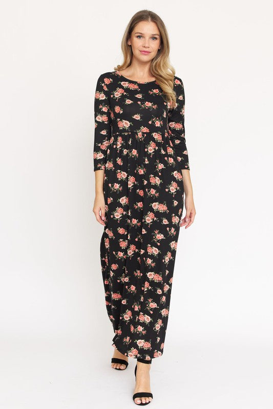 Bouquet Floral Quarter Sleeve Maxi Dress by EG fashion | Fleurcouture