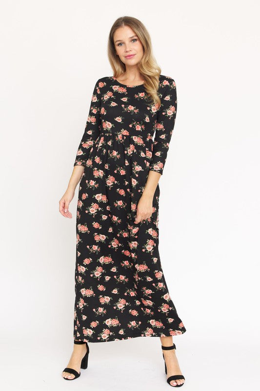 Bouquet Floral Quarter Sleeve Maxi Dress by EG fashion | Fleurcouture