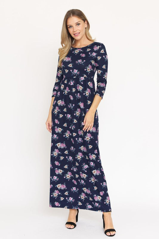 Bouquet Floral Quarter Sleeve Maxi Dress by EG fashion | Fleurcouture
