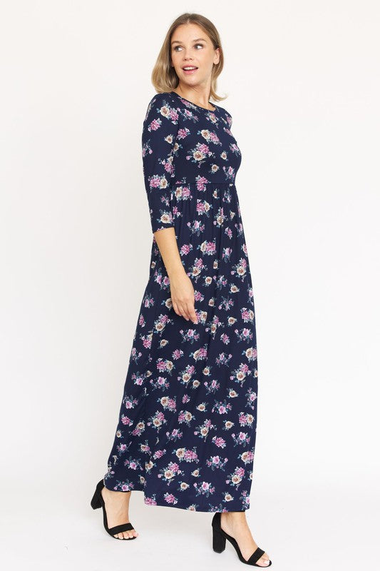 Bouquet Floral Quarter Sleeve Maxi Dress by EG fashion | Fleurcouture