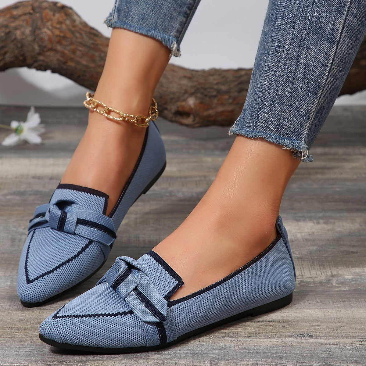 Bow Contrast Trim Point Toe Loafers Shoes & Bags by Trendsi | Fleurcouture