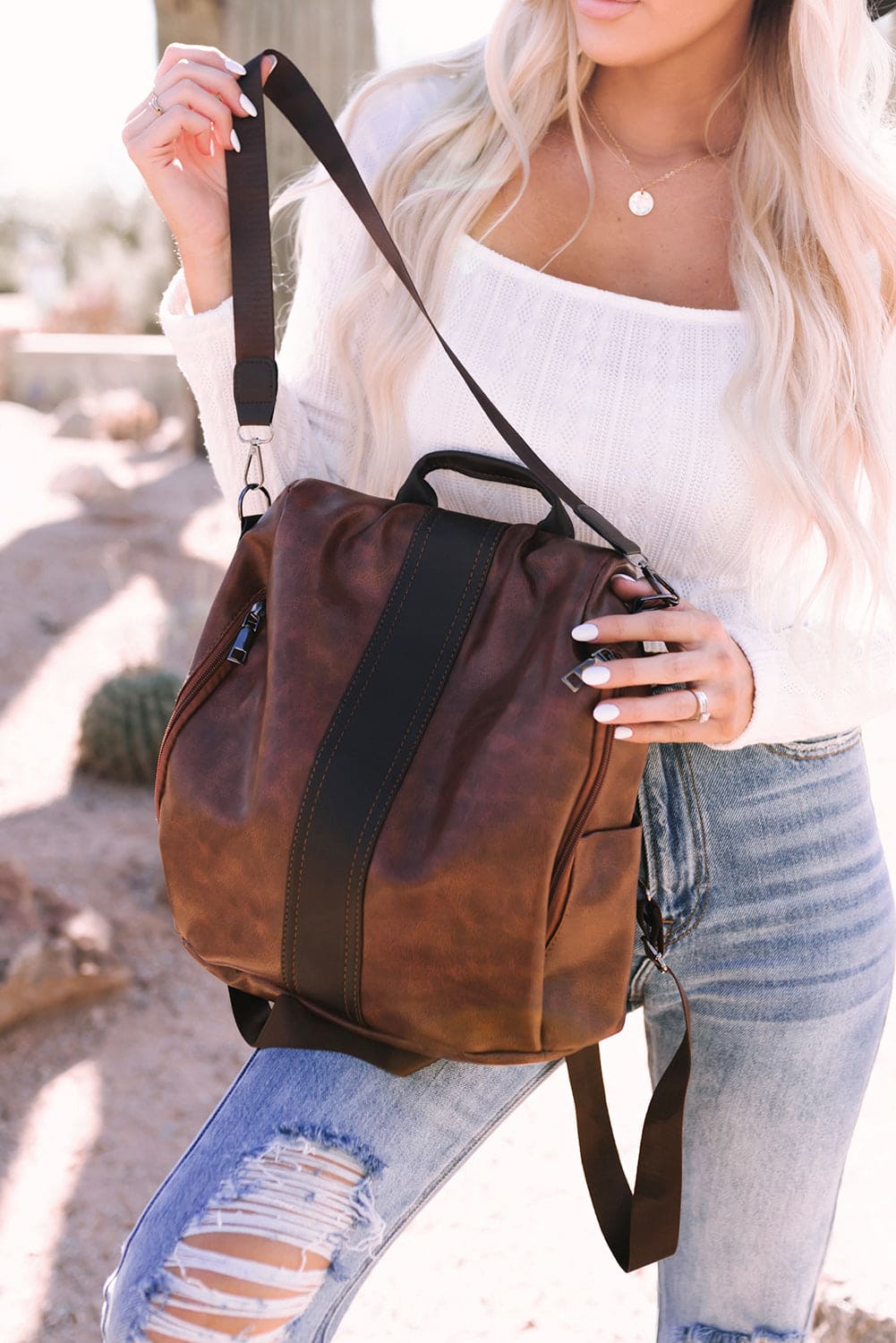 Brown Multifunctional Retro Faux Leather Backpack Brown ONE SIZE Pu Leather Shoes & Bags by Fleurcouture | Fleurcouture