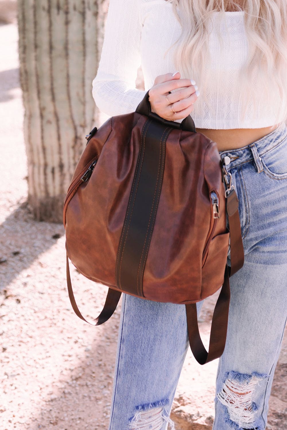 Brown Multifunctional Retro Faux Leather Backpack Brown ONE SIZE Pu Leather Shoes & Bags by Fleurcouture | Fleurcouture