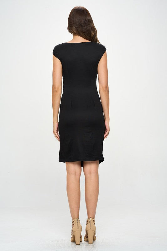 Brushed Knit Short Sleeve Bodycon Dress with Slit BK by Renee C. | Fleurcouture