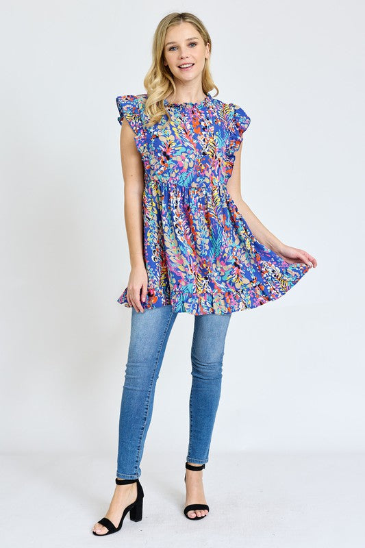 Butterfly Sleeve Vivid Ocean Top by EG fashion | Fleurcouture