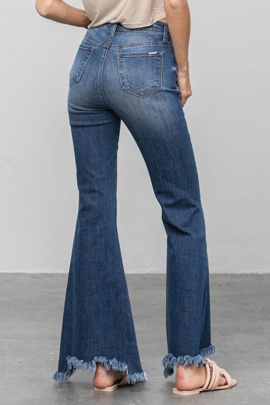 BUTTON DOWN WIDE FLARE JEANS DARK Flare Jeans by Insane Gene | Fleurcouture