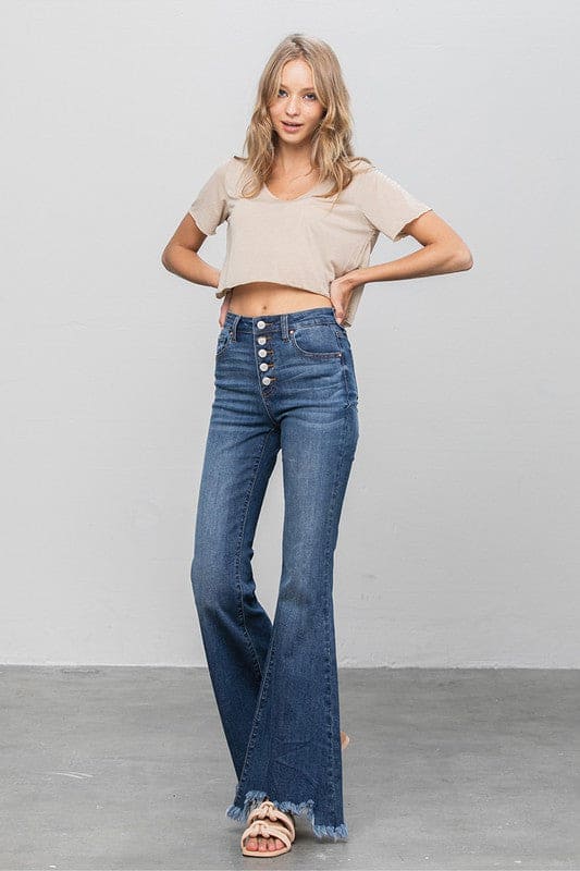BUTTON DOWN WIDE FLARE JEANS DARK Flare Jeans by Insane Gene | Fleurcouture
