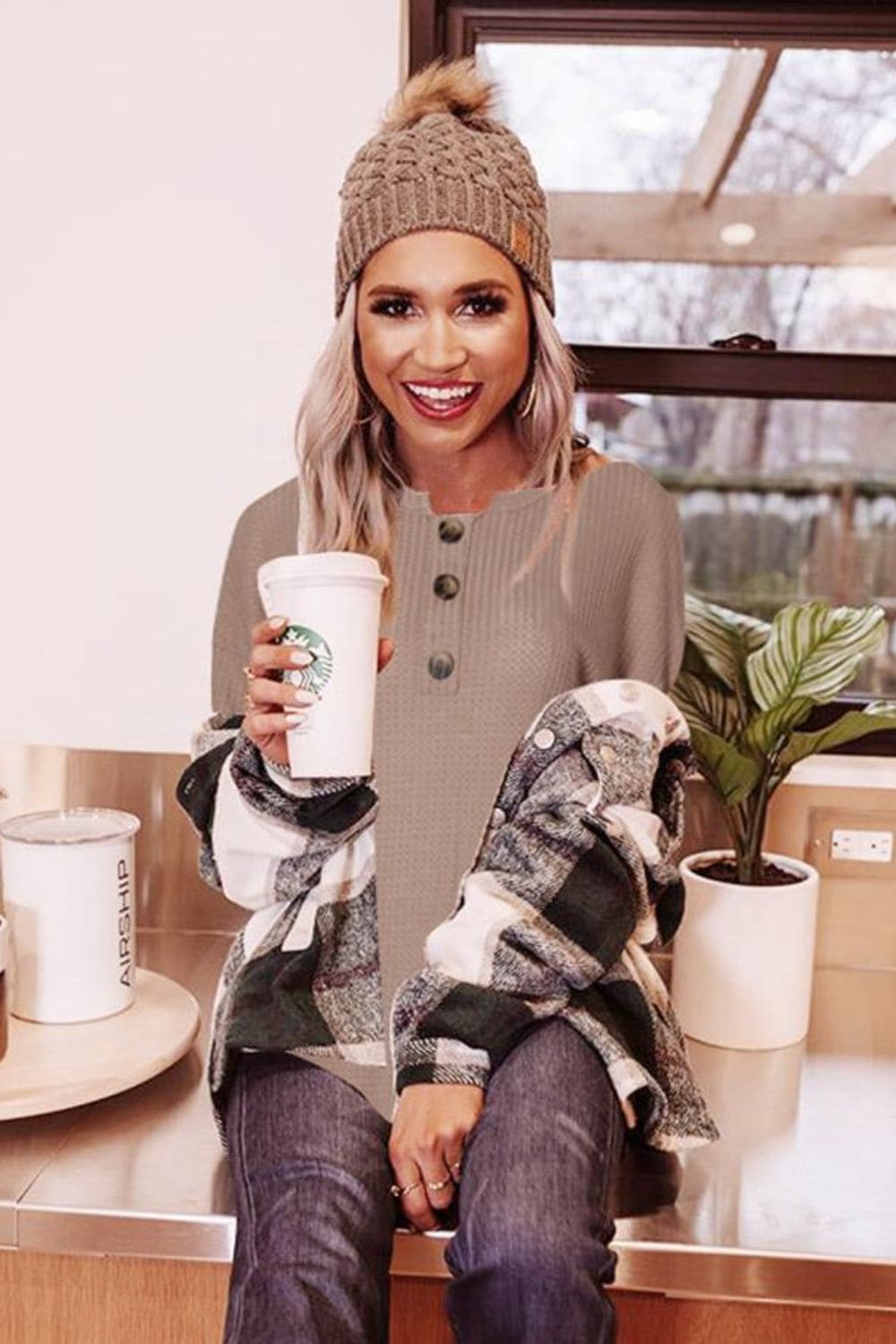 Buttoned Boat Neck Long Sleeve Blouse by Trendsi | Fleurcouture