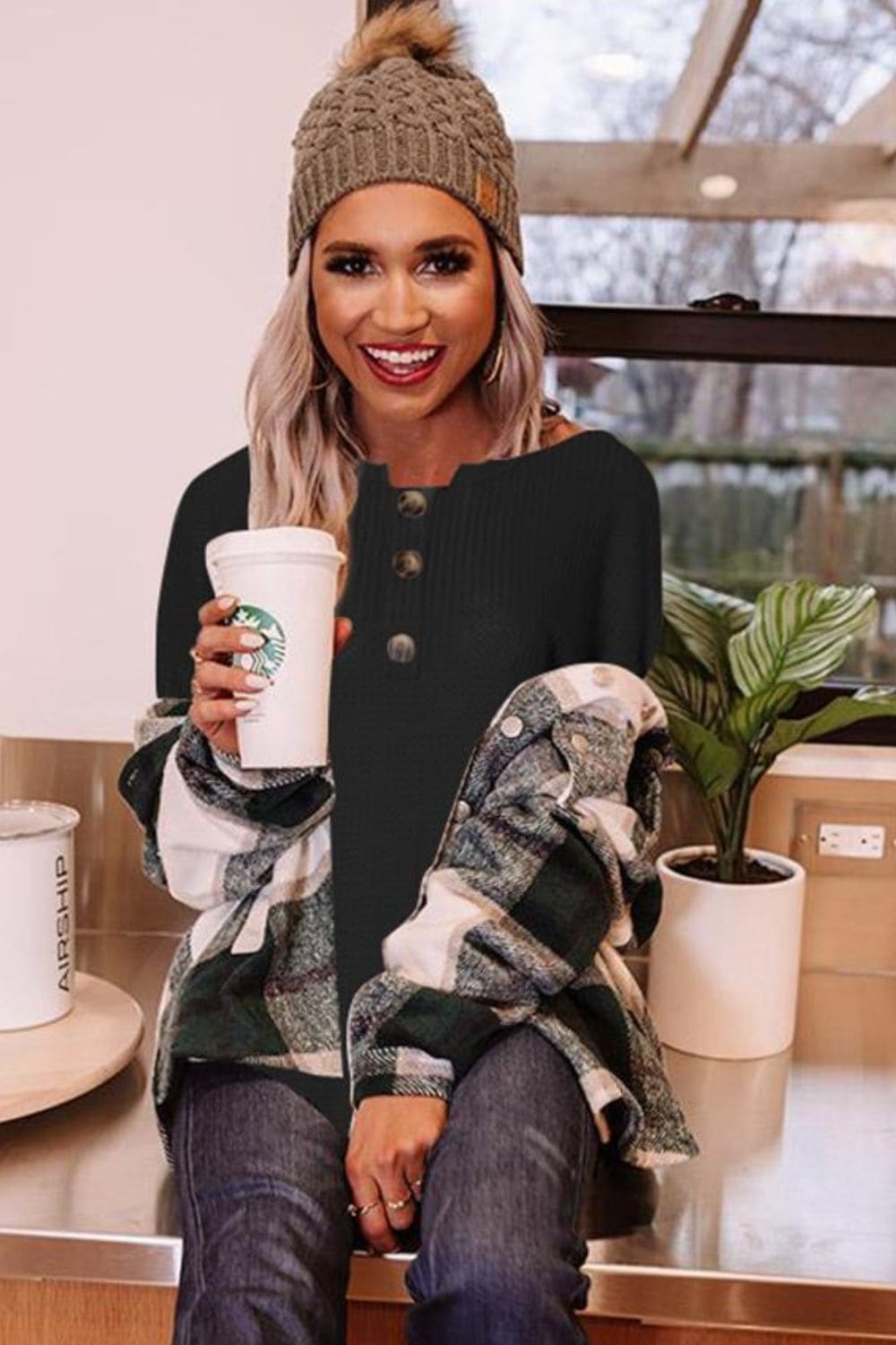 Buttoned Boat Neck Long Sleeve Blouse by Trendsi | Fleurcouture