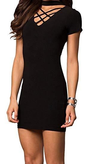 CAGE FRONT SHORT SLEEVE PARTY DRESS WITH CHOKER by Cheryl Creations | Fleurcouture