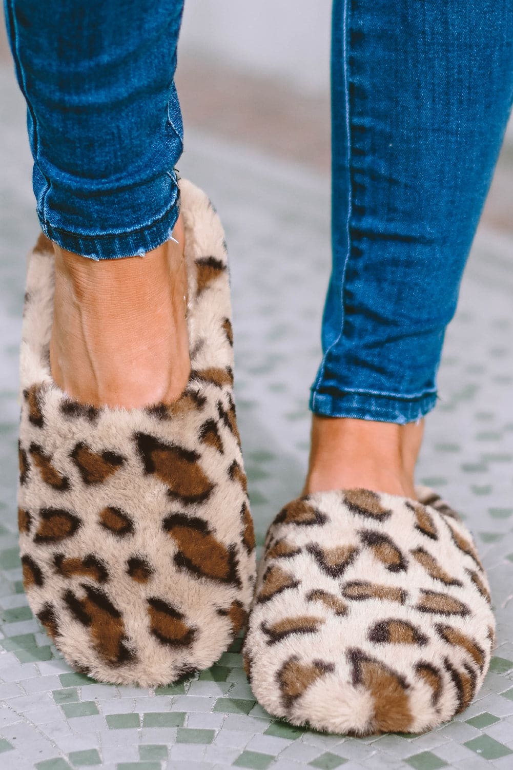 Camel Leopard Print Fuzzy Home Slippers Camel 37 100%Polyester+100%TPR Shoes & Bags by Fleurcouture | Fleurcouture