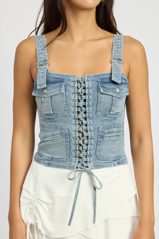 CARGO DENIM CORSET DENIM by Emory Park | Fleurcouture