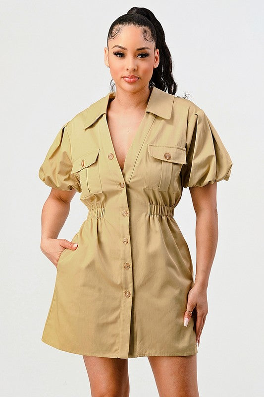 Casual but trendy safari mini dress BEIGE by Athina | Fleurcouture