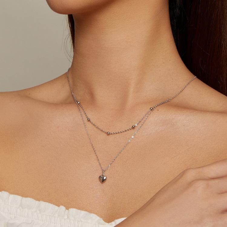 casual heart shape sterling silver plating inlay zircon white gold plated layered necklaces Jewelry by Fleurcouture | Fleurcouture