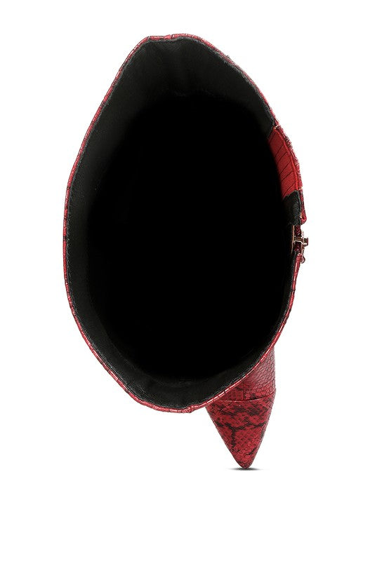 Catalina Snake Print Stiletto Knee Boots by Rag Company | Fleurcouture