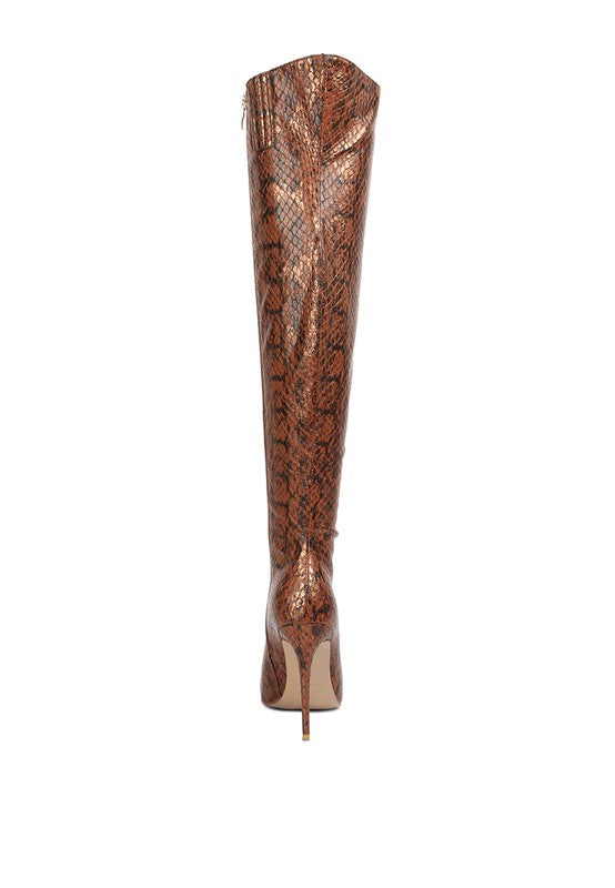 Catalina Snake Print Stiletto Knee Boots by Rag Company | Fleurcouture