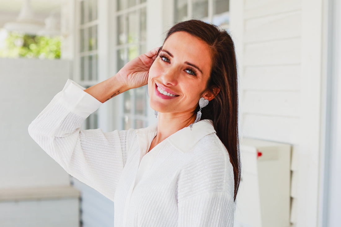 Chained To Your Love Heart Earring With Rhinestone Fringe in Silver Silver One Size Earrings by Grace & Emma | Fleurcouture