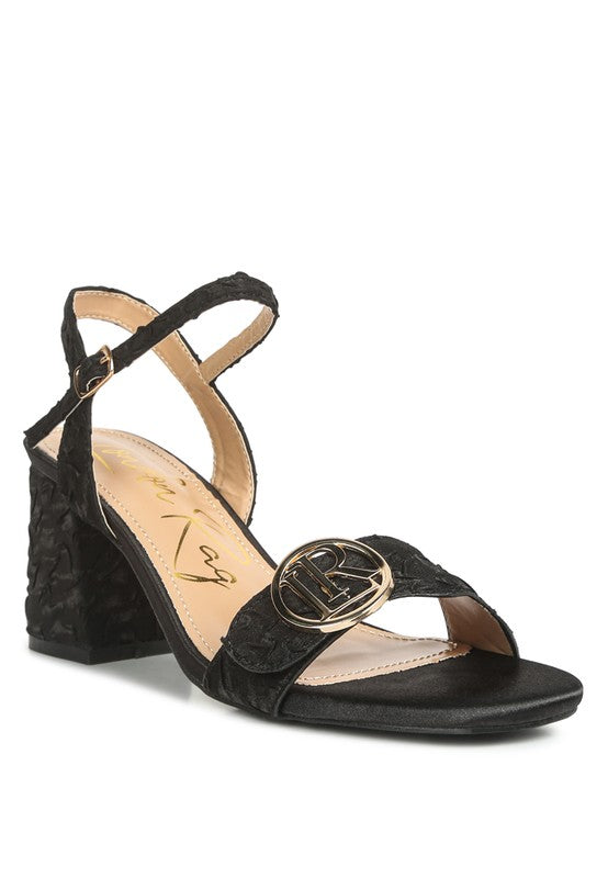 Chaplet Block Heel Pin Buckle Sandals Black 5 by Rag Company | Fleurcouture