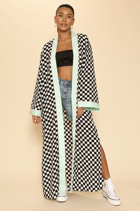 Checkered kimono Black white L by Miss Sparkling | Fleurcouture