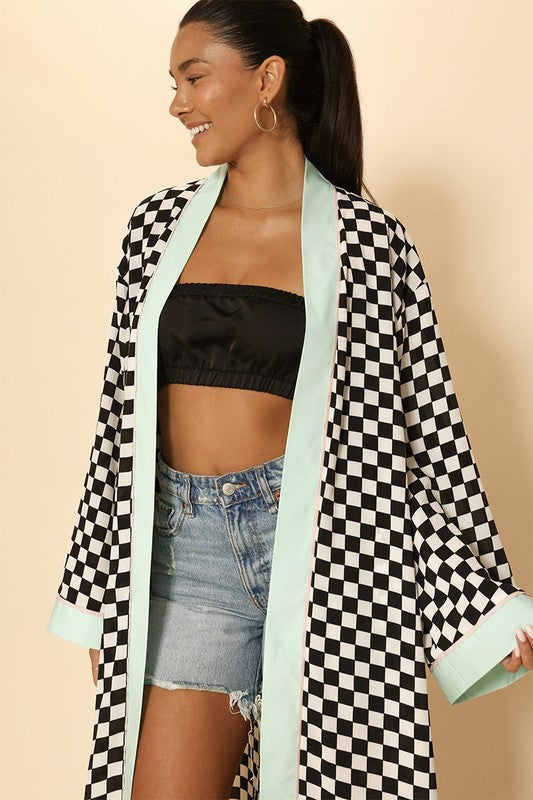 Checkered kimono Black white by Miss Sparkling | Fleurcouture