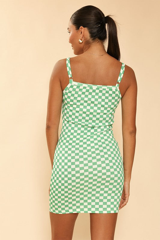 Checkered rib knit tank top dress by Miss Sparkling | Fleurcouture