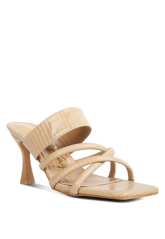 CHIRI Criss Cross Strap Spool Heel Sandsals Tan 5 by Rag Company | Fleurcouture