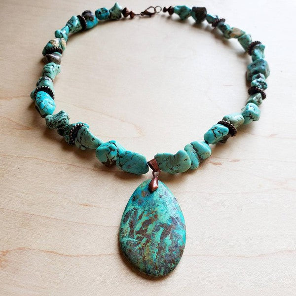 Chunky Turquoise Necklace Teardrop Pendant blue 1 by The Jewelry Junkie | Fleurcouture