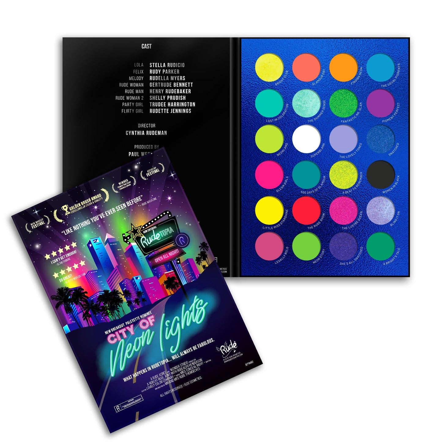 City of Neon Lights - 24 Vibrant Pigment & Eyeshadow Palette Eyeshadow Palette by Rude Cosmetics | Fleurcouture