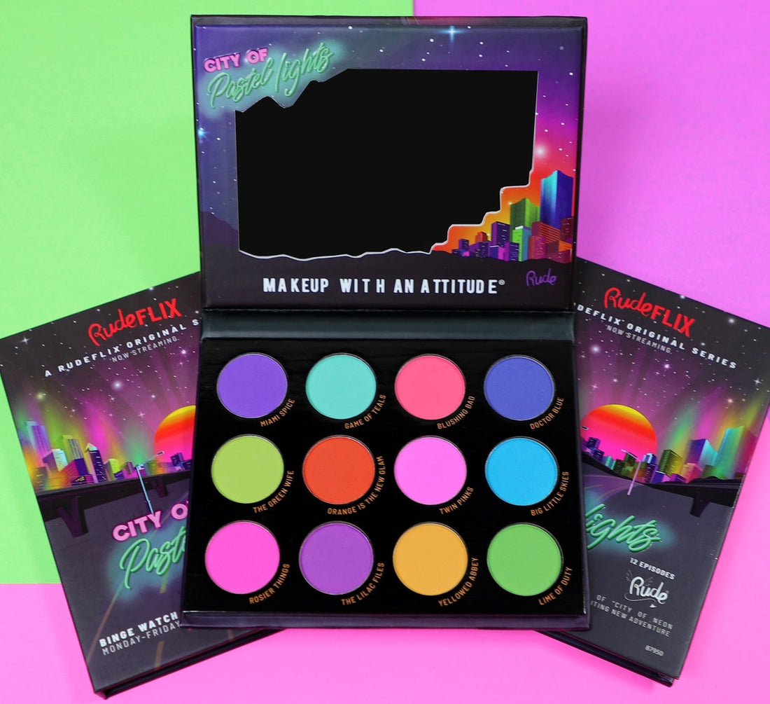 City of Pastel Lights - 12 Pastel Pigment & Eyeshadow Palette Eyeshadow Palette by Rude Cosmetics | Fleurcouture