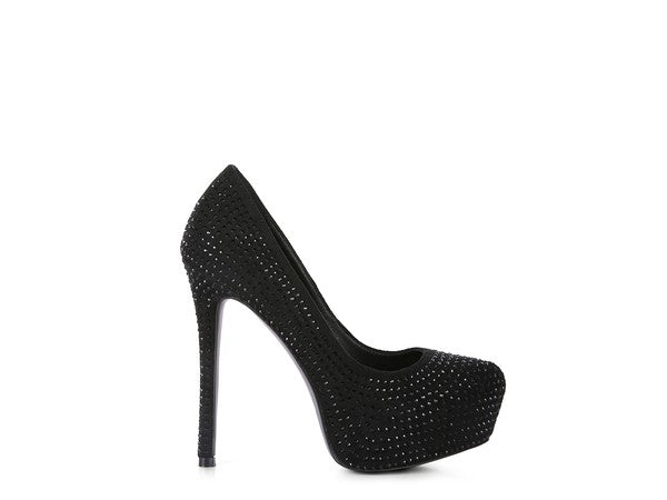 CLARISSE Diamante Faux Suede high Heeled Pumps by Rag Company | Fleurcouture