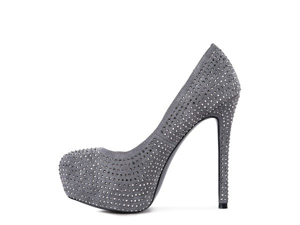 CLARISSE Diamante Faux Suede high Heeled Pumps by Rag Company | Fleurcouture