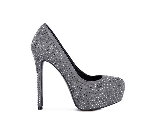 CLARISSE Diamante Faux Suede high Heeled Pumps by Rag Company | Fleurcouture