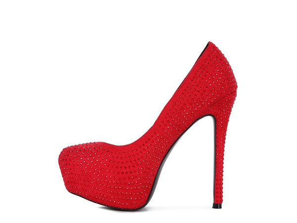 CLARISSE Diamante Faux Suede high Heeled Pumps by Rag Company | Fleurcouture