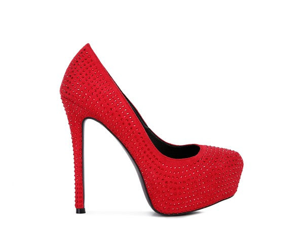 CLARISSE Diamante Faux Suede high Heeled Pumps by Rag Company | Fleurcouture