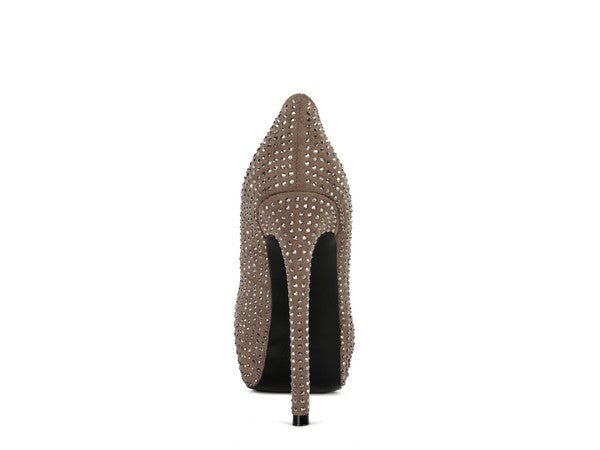 CLARISSE Diamante Faux Suede high Heeled Pumps by Rag Company | Fleurcouture