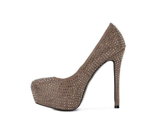 CLARISSE Diamante Faux Suede high Heeled Pumps by Rag Company | Fleurcouture