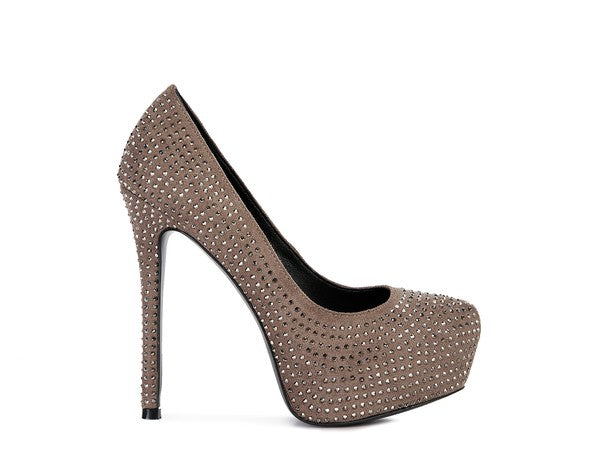 CLARISSE Diamante Faux Suede high Heeled Pumps by Rag Company | Fleurcouture