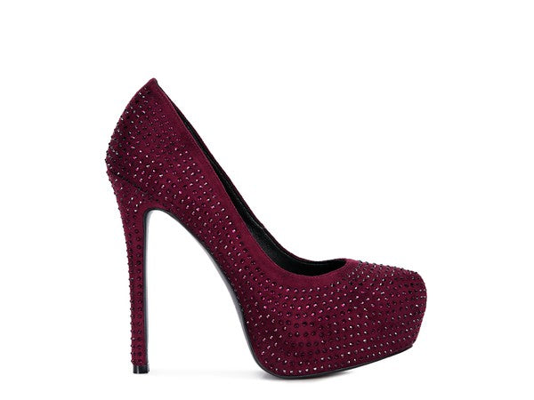CLARISSE Diamante Faux Suede high Heeled Pumps by Rag Company | Fleurcouture