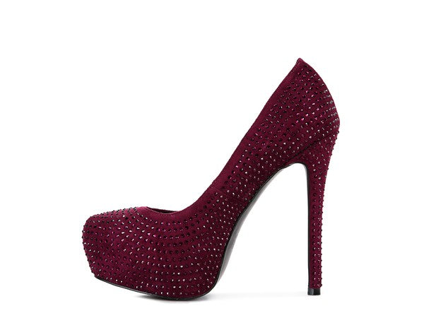 CLARISSE Diamante Faux Suede high Heeled Pumps by Rag Company | Fleurcouture
