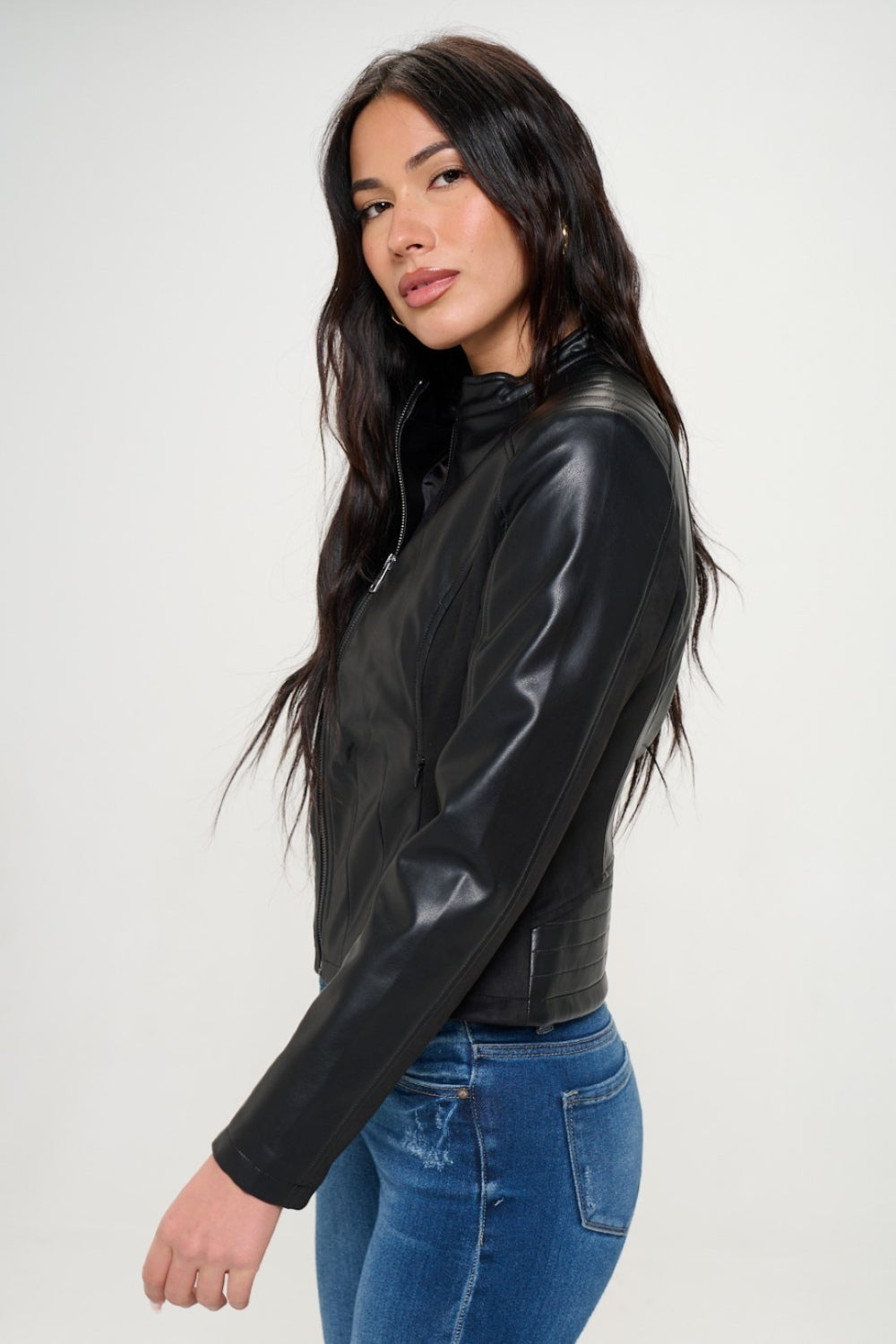 Coalition LA Zip Up Vegan Moto Jacket Black Women&