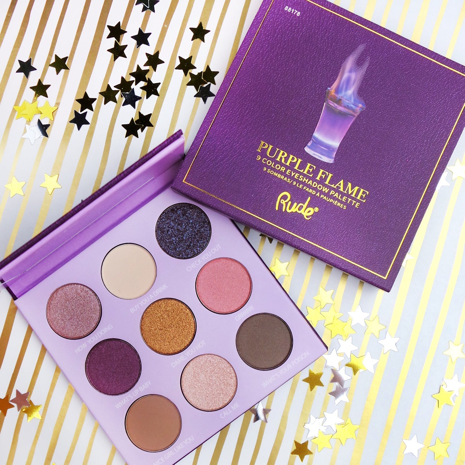 Cocktail Party 9 Eyeshadow Palette - Purple Flame Eyeshadow Palette by Rude Cosmetics | Fleurcouture