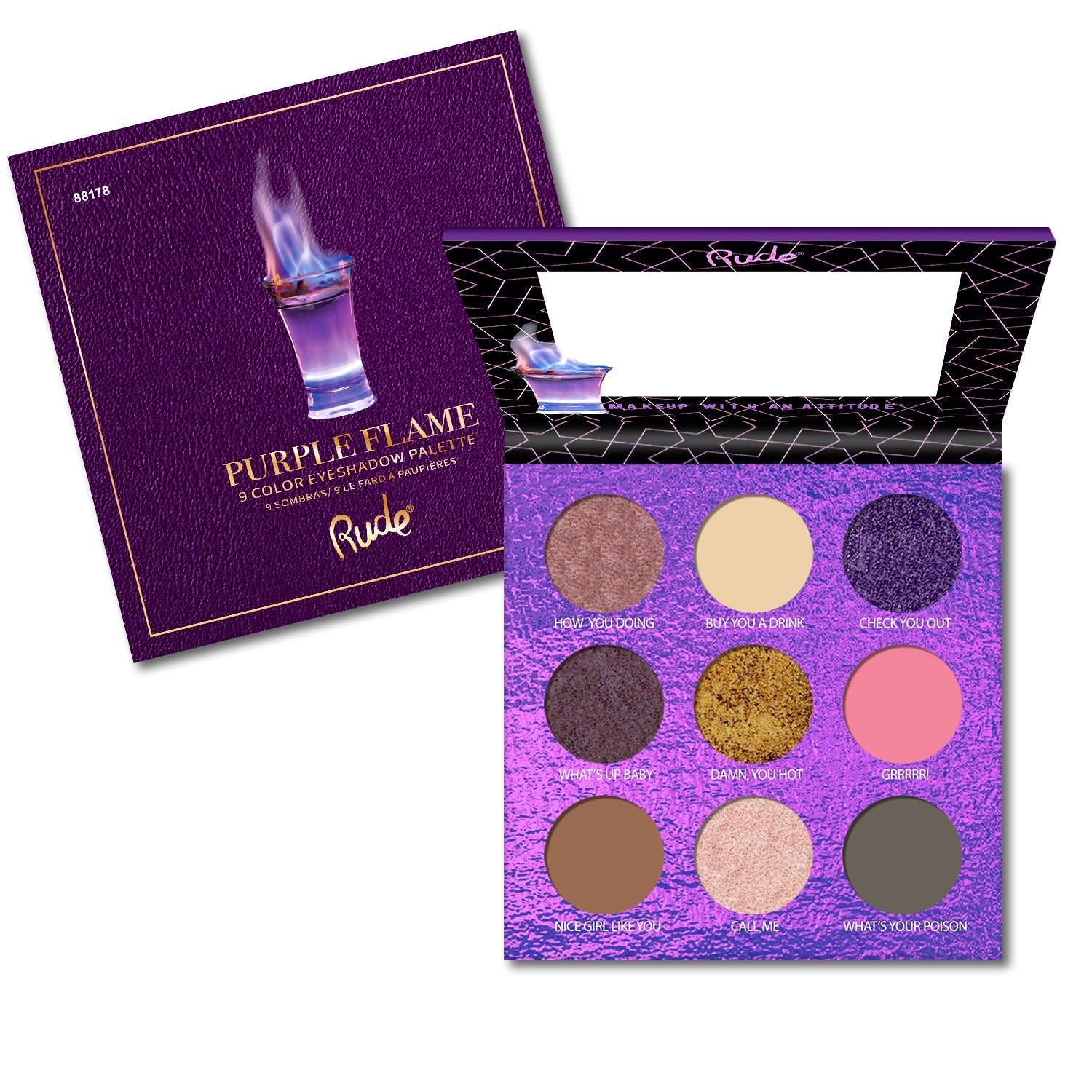 Cocktail Party 9 Eyeshadow Palette - Purple Flame Eyeshadow Palette by Rude Cosmetics | Fleurcouture
