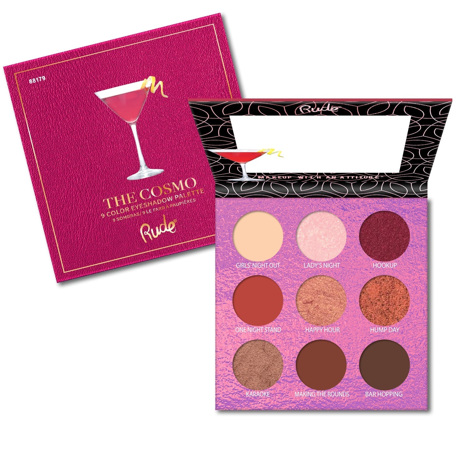 Cocktail Party 9 Pigment & Eyeshadow Palette - The Cosmo Eyeshadow Palette by Rude Cosmetics | Fleurcouture