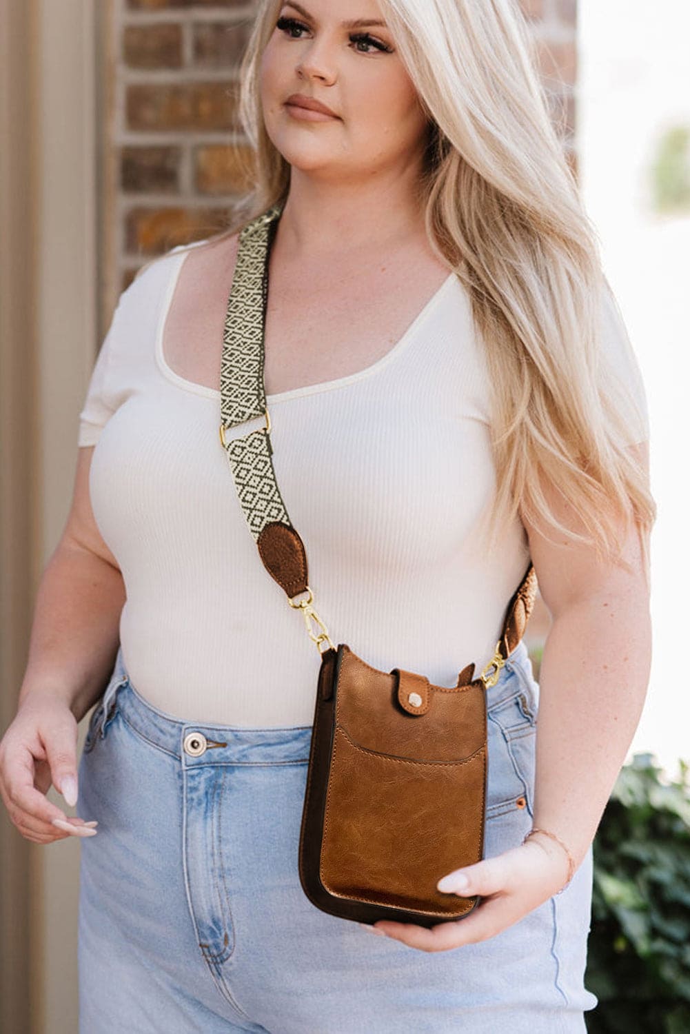Coffee Geometric Strap PU Leather Crossbody Bag Coffee ONE SIZE 95%PU+5%Alloy Shoes & Bags by Fleurcouture | Fleurcouture