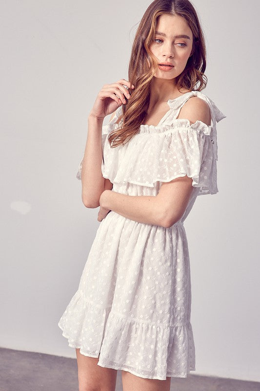 Cold Shoulder Ruffle Dress WHITE by Do + Be Collection | Fleurcouture