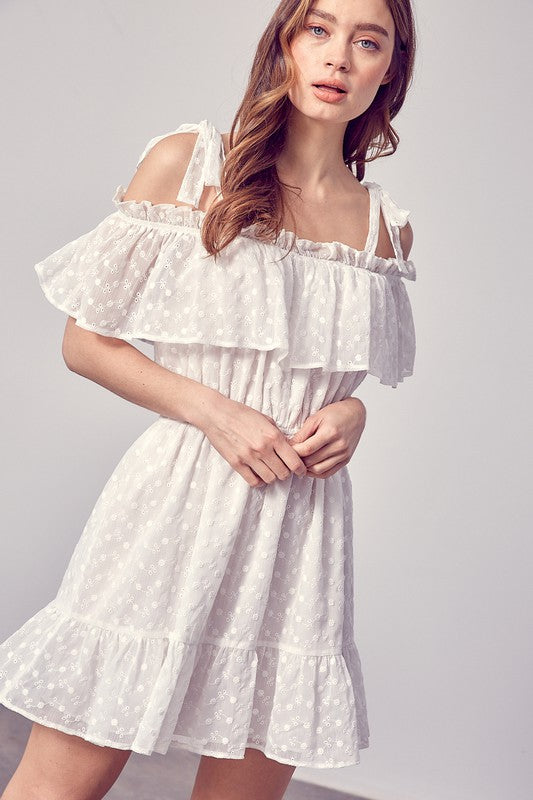 Cold Shoulder Ruffle Dress WHITE by Do + Be Collection | Fleurcouture
