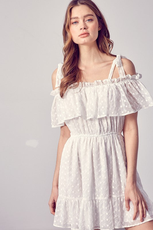 Cold Shoulder Ruffle Dress WHITE S by Do + Be Collection | Fleurcouture