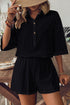 Collared Neck Half Sleeve Top and Shorts Set Black S Women&