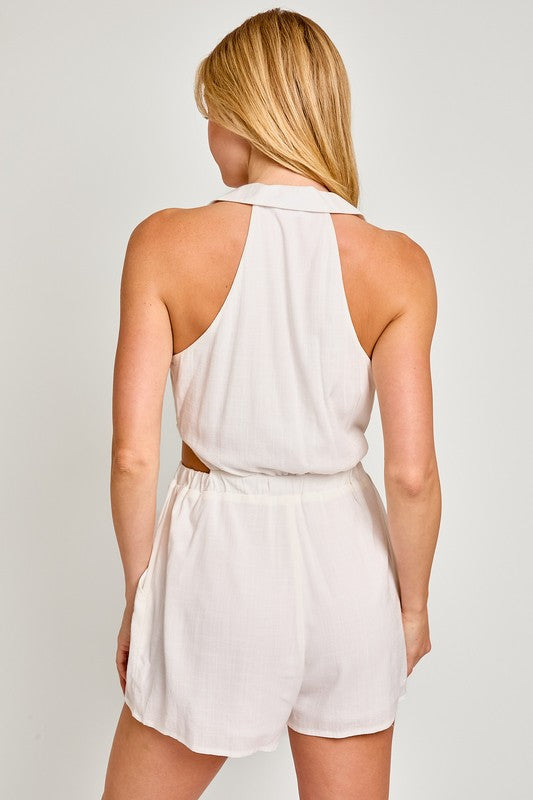 Collared Sleeveless Romper WHITE by LE LIS | Fleurcouture